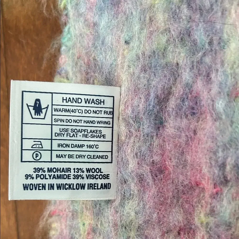 Donegal Irish Mohair Wool Blend Multicolor Scarf, Pastel Unicorn Colors